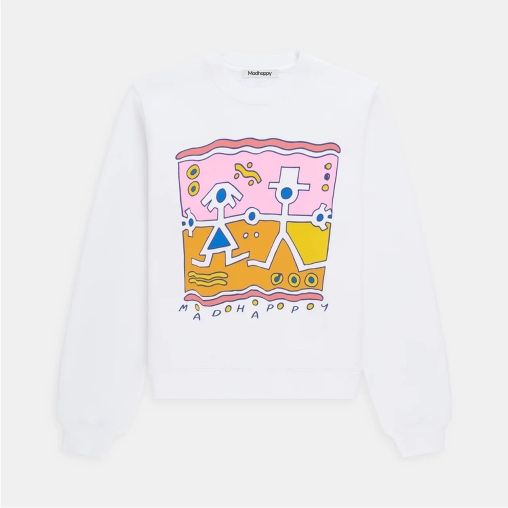 NWT Madhappy Together Fleece Graphic Pullover Crewneck Size Large Optic White